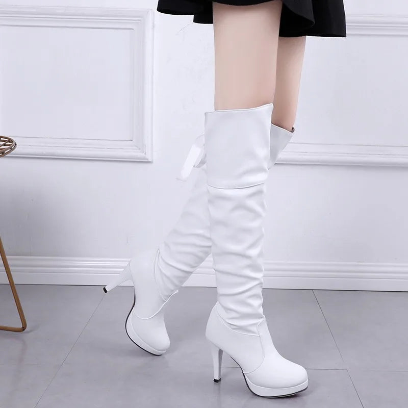 Botte haute blanc Simili Cuir Femme - Santiags blanches avec boutons décoratifs 3
