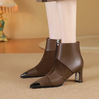 Bottine à talon marron foncé Cuir Femme - Bottines santiags bout pointu métallisé 6