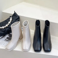 Santiag mi-haute beige Simili Cuir Femme - Bout carré élégant avec talon bloc 3