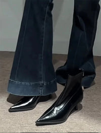 Santiag mi-haute noir Synthétique Femme - Élégantes bottes à talon fin 2