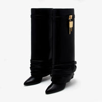 Botte haute noir Simili Cuir Homme - Style cowboy moderne avec cadenas doré 1