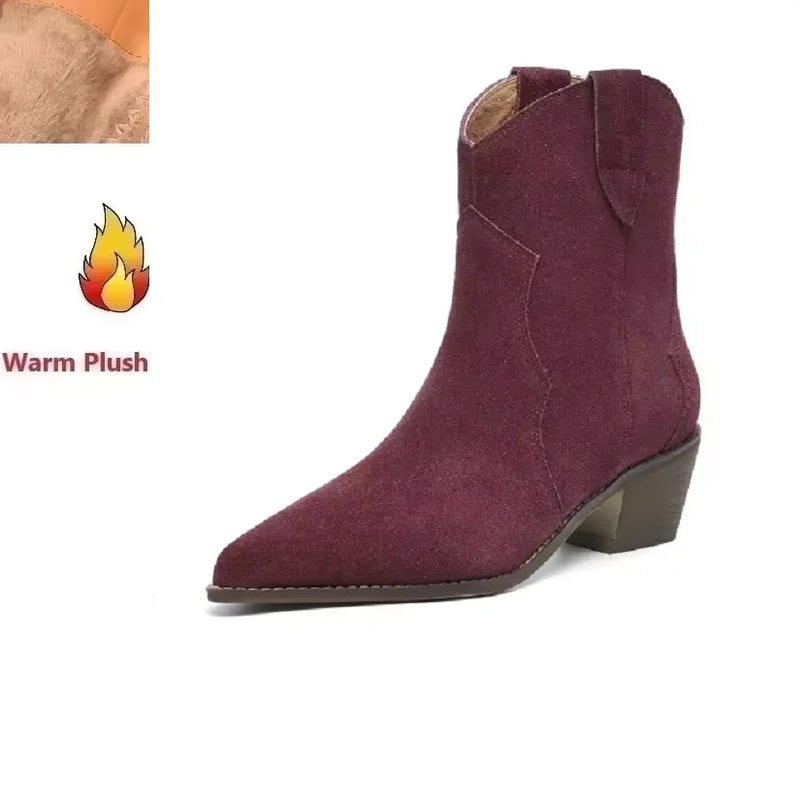 Santiag basse violet Daim Femme - Style western avec bout pointu élégant