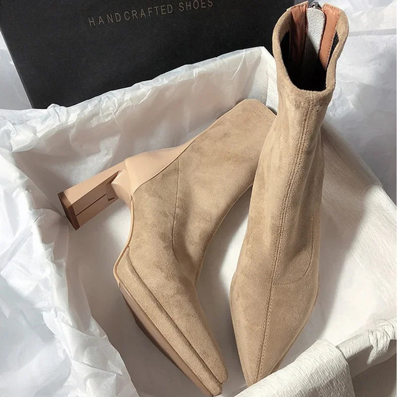 Bottine beige Daim Synthétique Femme - Santiags élégantes à talon carré 4