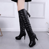 Botte haute noir Synthétique Femme - Design audacieux avec laçage arrière 4