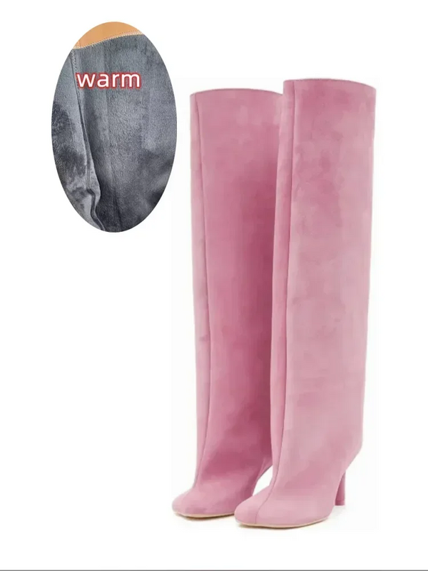 Santiag haute rose Daim Synthétique Femme - Talon fin, bout carré, allure sexy