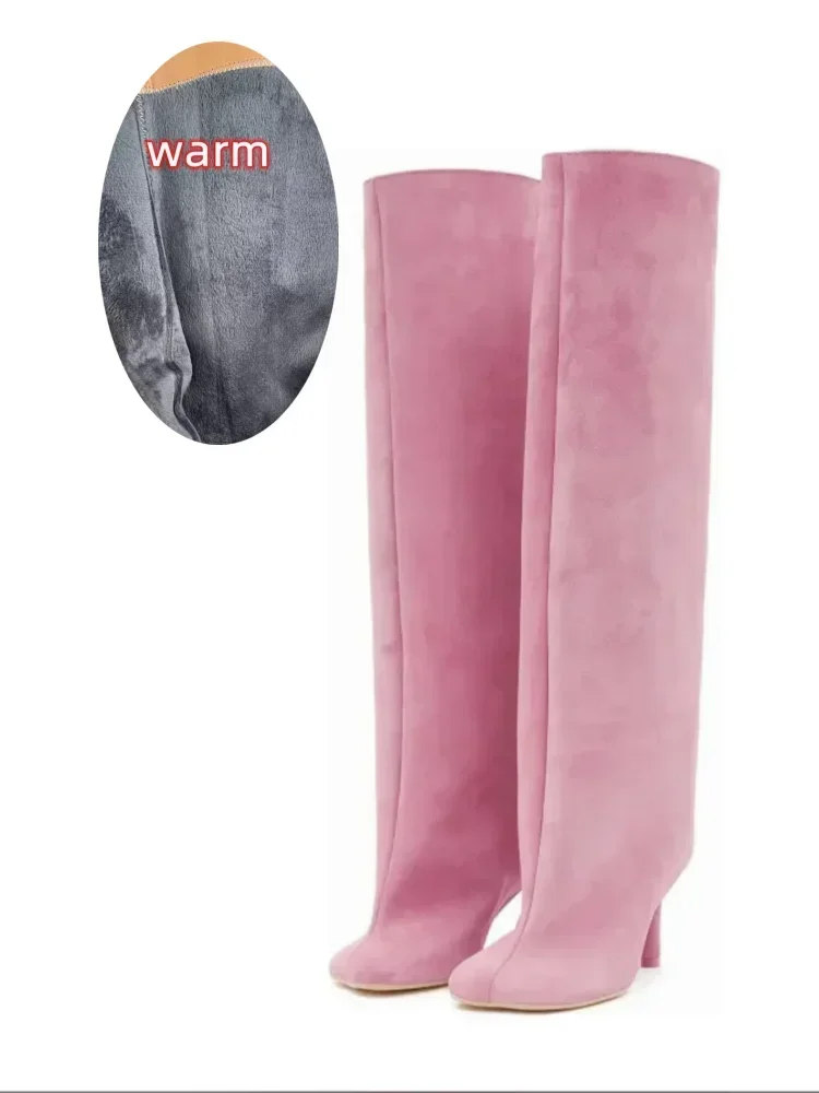 Santiag haute rose Daim Synthétique Femme - Talon fin, bout carré, allure sexy