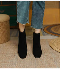 Santiag mi-haute noir Daim Femme - Talon carré et fermetures éclair élégantes 4