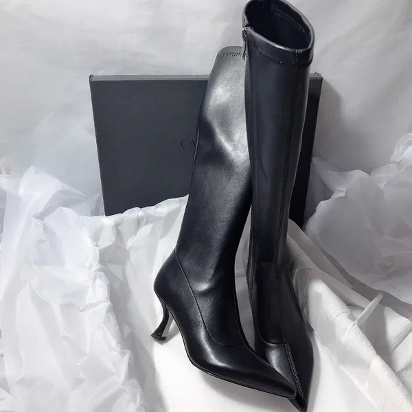 Botte haute noir Simili Cuir Femme - Santiags modernes élégance noire urbaine