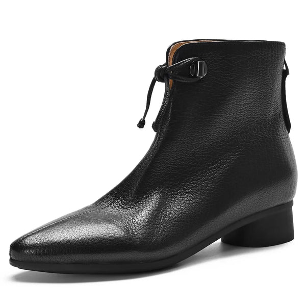 Santiag basse noir Cuir Femme - Nœud papillon et fermeture éclair latérale