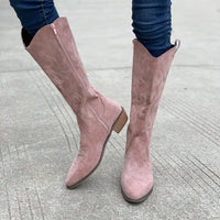 Santiag mi-haute rose Simili Cuir Femme - Broderies florales bout pointu western 2