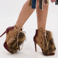 Santiag mi-haute noir Synthétique Femme - Découpes géométriques, fourrure luxuriante 4