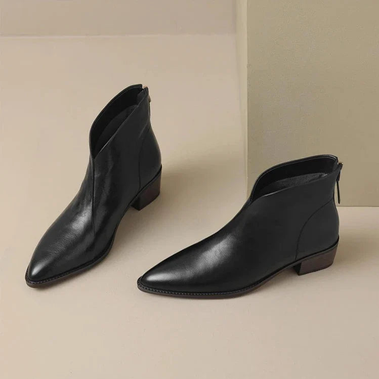 Bottine à talon noir Simili Cuir Femme - Style western noir à bout pointu 3