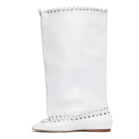 Santiag mi-haute blanc Synthétique Femme - Bout pointu avec lacets visibles 3