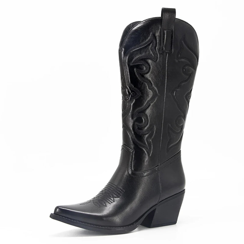 Santiag mi-haute argenté Simili Cuir Femme - Motifs western élégants et talon biseauté