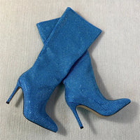 Santiag haute bleu Daim Synthétique Femme - Scintillantes et élégantes avec bout fuselé 4