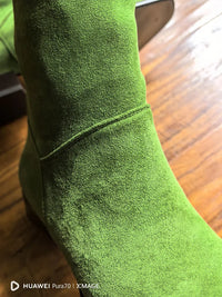 Santiag haute vert Daim Femme - Bottes élégantes à bout pointu unique 3