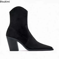 Santiag mi-haute marron Daim Synthétique Femme - Talon cubain épais et bout pointu 3