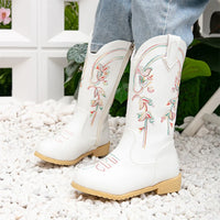 Santiag mi-haute marron Cuir Fille - Broderies florales pour une allure vintage 4