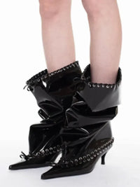 Santiag mi-haute noir Synthétique Femme - Effet verni brillant et œillets métalliques 4