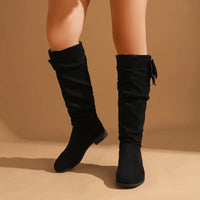 Santiag haute noir Daim Femme - Nœud papillon élégant sur le côté 1