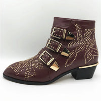 Santiag basse marron Cuir Femme - Boucles dorées et motifs géométriques raffinés 2