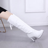 Santiag haute noir Synthétique Femme - Laçage arrière élégant au-dessus du genou 4