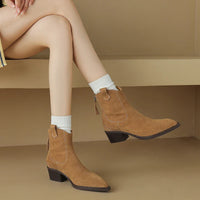 Santiag mi-haute camel Daim Femme - Bout pointu et talon cubain western 4