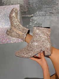 Santiag mi-haute argenté Synthétique Femme - Paillettes argentées brillantes, talon carré 1