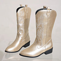 Santiag mi-haute doré Simili Cuir Femme - Broderie florale élégante style western 2