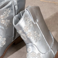Santiag mi-haute argentée Simili Cuir Fille - Broderies argentées élégantes et modernisées 8