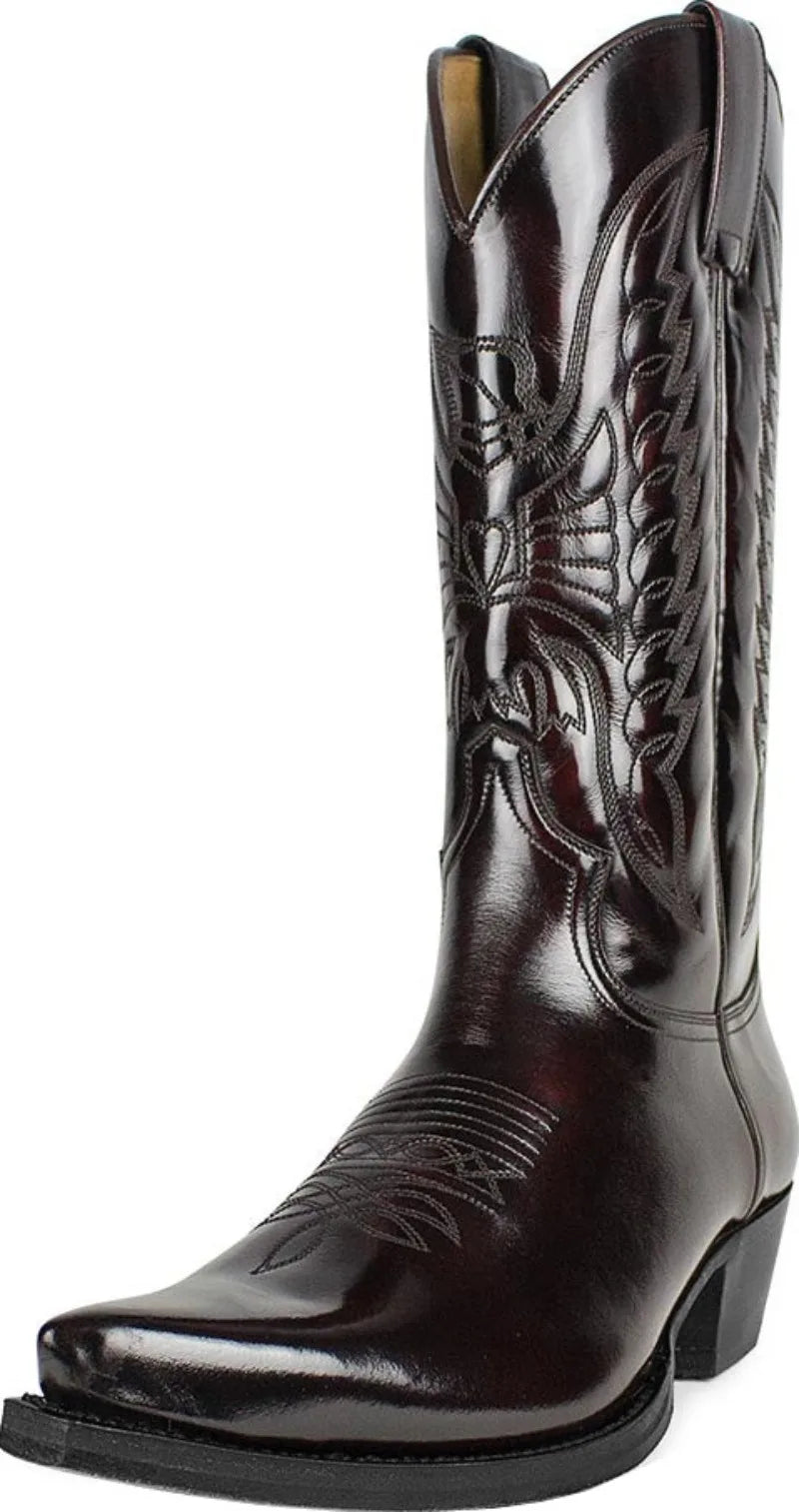 Santiag mi-haute marron foncé Simili Cuir Homme - Broderies western élégantes sur tige