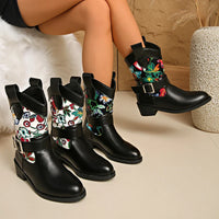 Santiag mi-haute noir Simili Cuir Femme - Broderies florales élégantes et artistiques 3