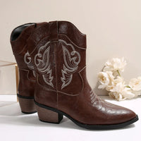 Santiag mi-haute marron Simili Cuir Femme - Broderie contrastée élégante sur fond marron 5