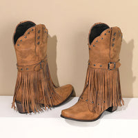 Santiag mi-haute noir Simili Cuir Femme - Franges et étoiles style western original 2