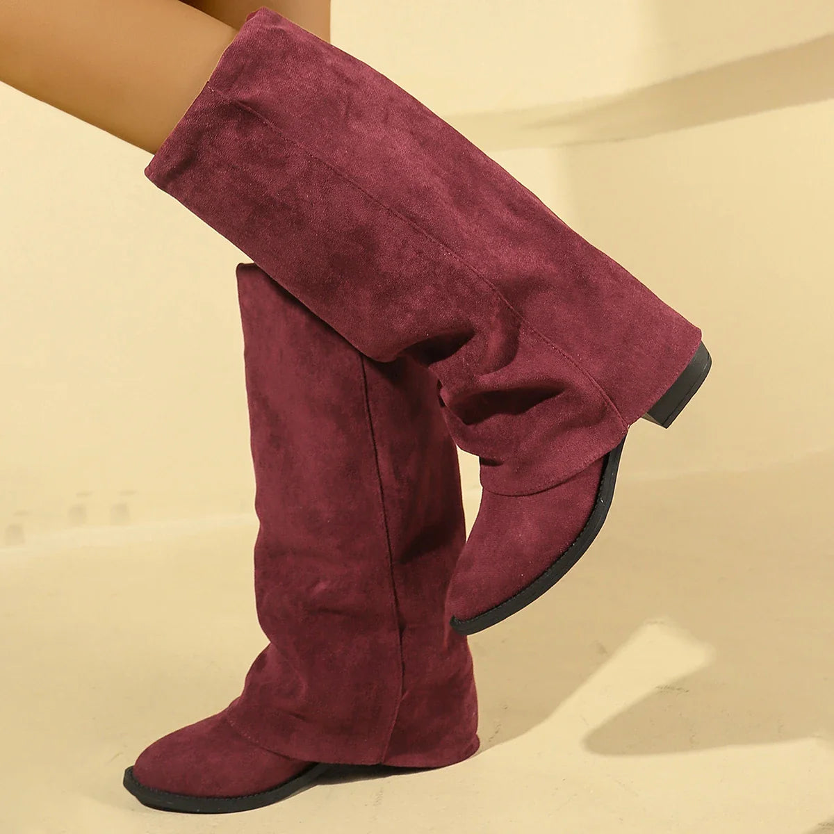 Santiag haute violet Daim Femme - Aspect chic et plissé décontracté 3