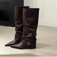 Santiag haute beige Simili Cuir Femme - Style élégant avec boucles latérales 4