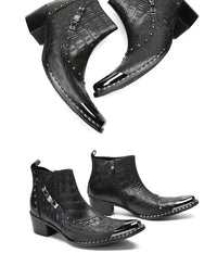 Santiag mi-haute noir Cuir Homme - Bout métallique avec clous et texture croco 4