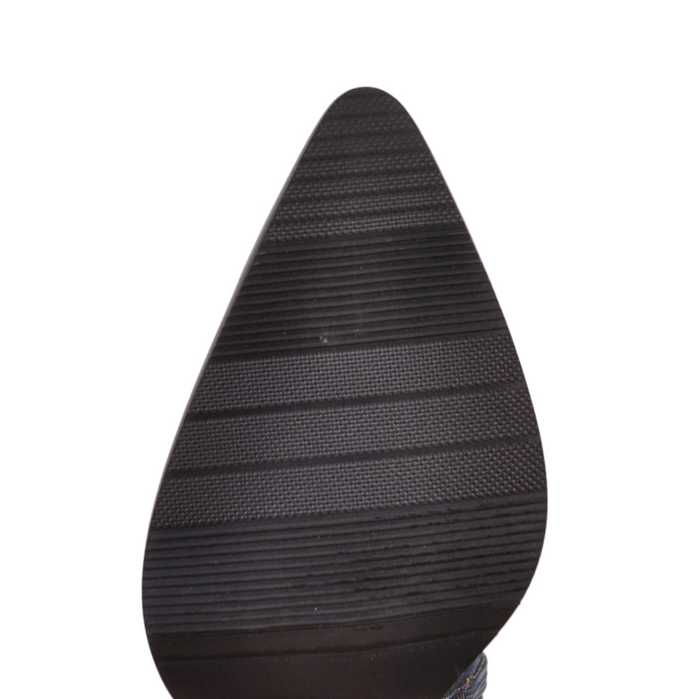 Botte haute noir Synthétique Femme - Santiags noires avec denim effiloché 2