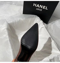 Santiag mi-haute marron foncé Daim Synthétique Femme - Bout pointu et talon incurvé 3