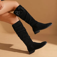 Santiag haute noir Daim Femme - Nœud papillon élégant sur le côté 3