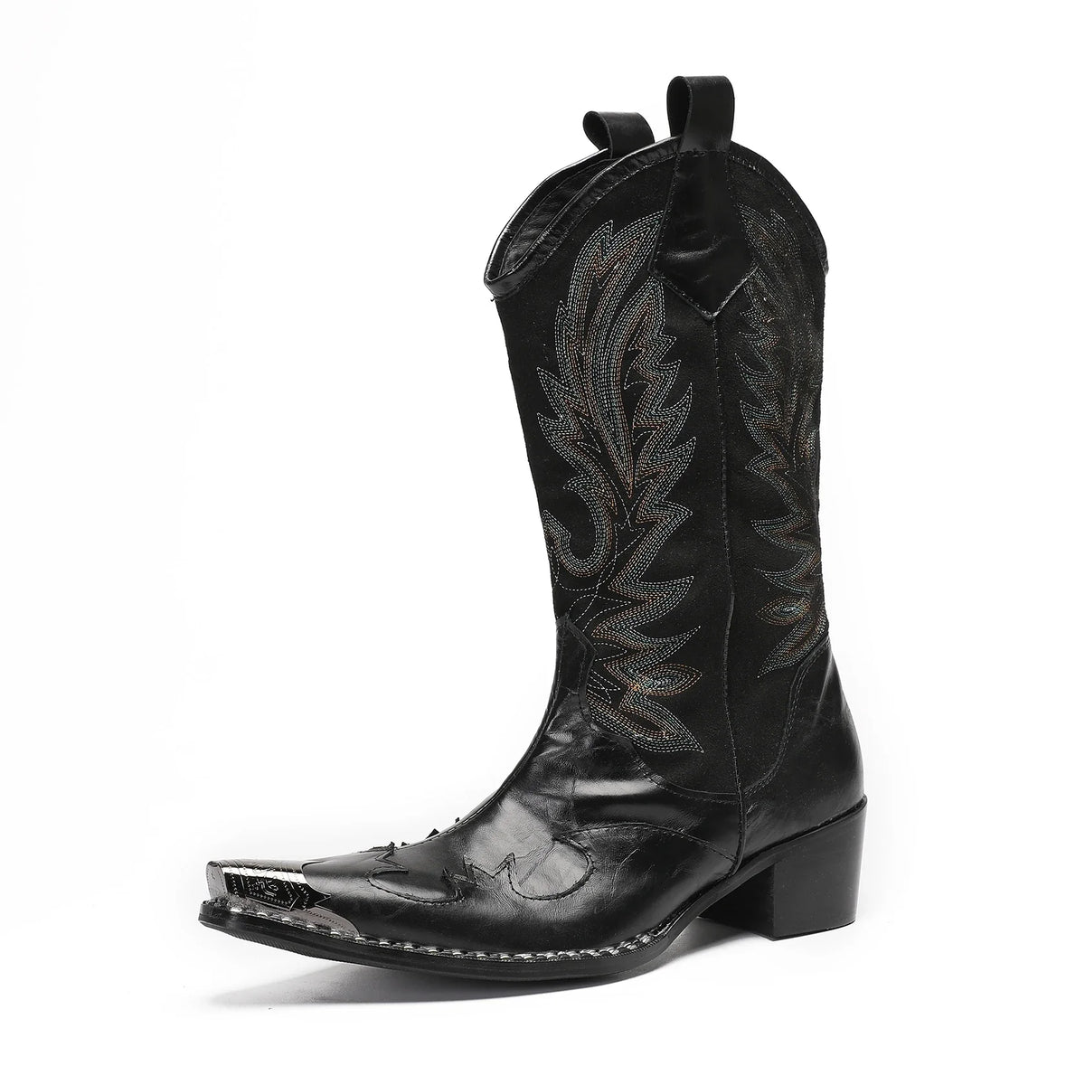 Santiag mi-haute noir Cuir Homme - Embout métallique argenté audacieux 2