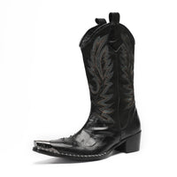 Santiag mi-haute noir Cuir Homme - Embout métallique argenté audacieux 2