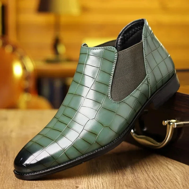 Santiag basse vert Simili Cuir Homme - Effet crocodile vert enjolivé élastiques 2