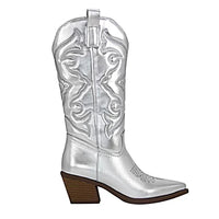 Santiag mi-haute blanc Simili Cuir Homme - Broderies western élégantes et talons carrés 1