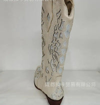 Santiag mi-haute marron Synthétique Femme - Broderies élégantes avec perles nacrées 3