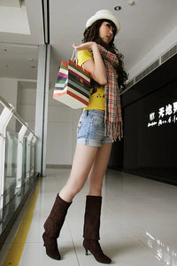 Santiag haute marron foncé Daim Synthétique Femme - Silhouette élégante avec bout pointu 1