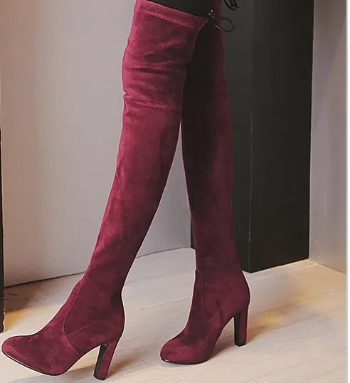 Santiag haute rouge Daim Synthétique Femme - Élégance chic avec talon aiguille