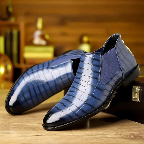 Santiag basse bleu Simili Cuir Homme - Style moderne peau crocodile vernie