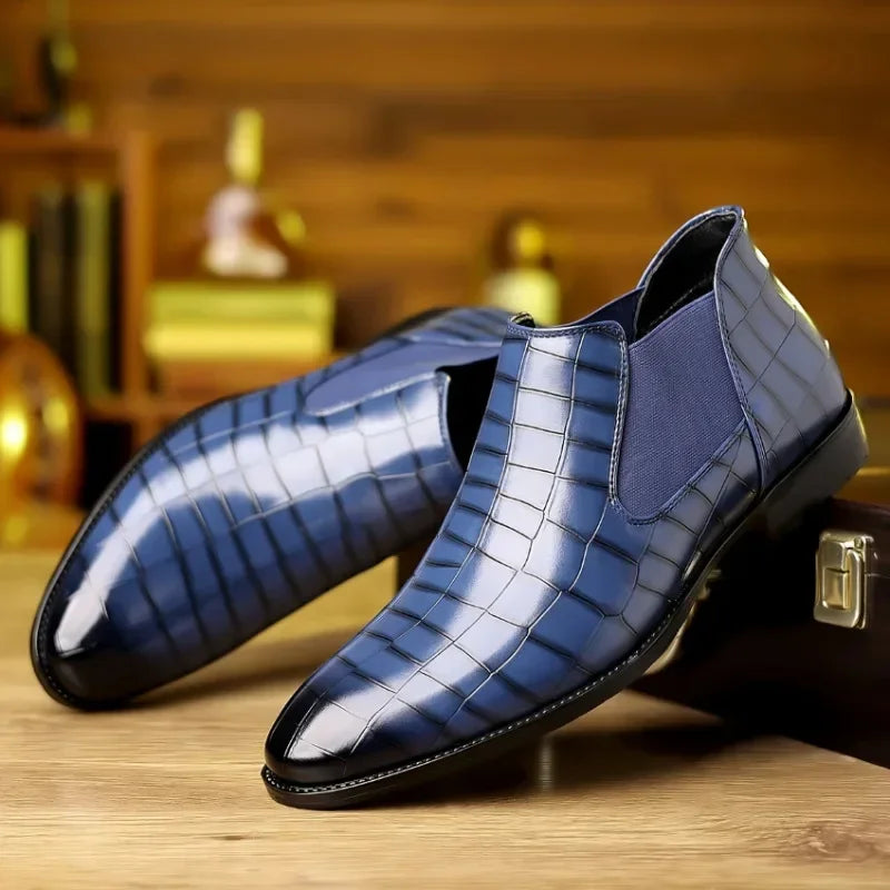 Santiag basse bleu Simili Cuir Homme - Style moderne peau crocodile vernie