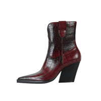 Santiag mi-haute marron foncé Synthétique Femme - Bout pointu, texture croco, talon incliné 3